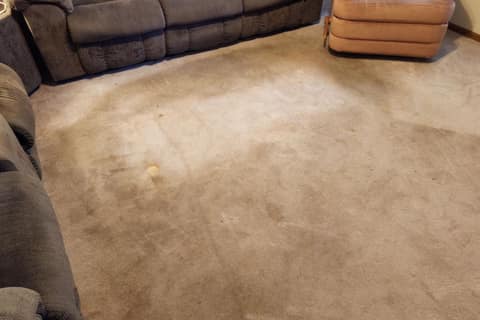 Before: Living room, after years of traffic